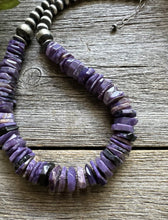 Load image into Gallery viewer, Southwestern 925 Sterling Silver Purple Charoite W Pearls Bead Necklace. 18 Inch