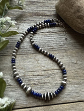Load image into Gallery viewer, Lapis Multi Graduated Sterling Silver Pearls Bead Necklace 18 inch