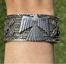 Load image into Gallery viewer, Tsosie White TO Sterling Silver Thunderbird Cuff Bracelet Navajo Gift