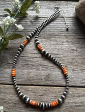 Load image into Gallery viewer, Orange Spiny Oyster Multi Graduated Sterling Silver Pearls Bead Necklace 4mm-8mm