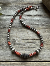 Load image into Gallery viewer, Red Spiny Oyster Multi Graduated Sterling Silver Pearls Bead Necklace 18 inch