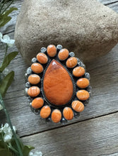 Load image into Gallery viewer, Navajo Sterling Silver Orange Spiny Oyster Cluster Cuff Bracelet KY