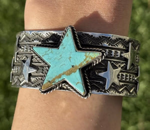 Sunshine Reeves 925 Sterling Silver Star Stamped Cuff Bracelet Native American