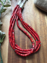Load image into Gallery viewer, Sterling Silver Multi Strand Red Coral Pearls Bead Necklace 22 Inch