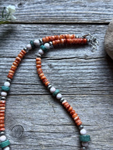 Load image into Gallery viewer, Orange Spiny Oyster Multi Stone Color Sterling Silver Bead Necklace 18 inch Gift