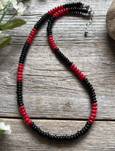 Load image into Gallery viewer, Sterling Silver Black Onyx W Red Coral Bead Necklace. 18 Inch