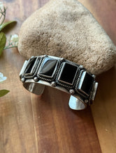 Load image into Gallery viewer, Navajo Native American Sterling Silver Black Onyx Row Cuff Bracelet D Delgarito