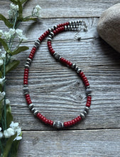 Load image into Gallery viewer, Southwestern Sterling Silver Red Coral W Pearls Bead Necklace 18 inch Gift