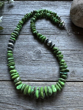 Load image into Gallery viewer, Sterling Silver Green Turquoise Nuggets Bead Necklace. 20 inch