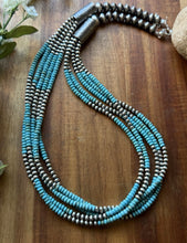 Load image into Gallery viewer, Sterling Silver Multi Strand Blue Turquoise 4mm Pearls Bead Necklace 24 inch