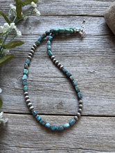 Load image into Gallery viewer, Sterling Silver Blue Green Turquoise W Pearls Bead Necklace. 18 inch