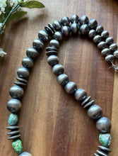 Load image into Gallery viewer, Sterling Silver Pearls Sonoran Gold Turquoise Nuggets Bead Necklace 24 inch