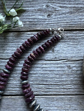 Load image into Gallery viewer, Sterling Silver Graduated Purple Spiny Oyster Bead Necklace 20 Inch