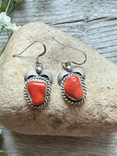 Load image into Gallery viewer, Navajo Native American Sterling Silver Red Coral Nuggets Earrings. Gift. 1.5”