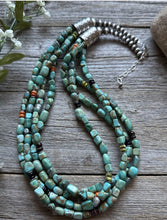 Load image into Gallery viewer, Sterling Silver Multi Strand Blue Green Turquoise Stone Bead Necklace 24 inch