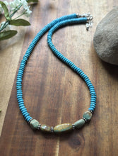 Load image into Gallery viewer, Sterling Silver Blue Green Turquoise Nuggets Bead Necklace 18 inch Gift