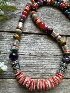 Tommy & Rosita Singer T R Sterling Silver Red Spiny Oyster Bead Necklace 28”