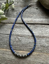 Load image into Gallery viewer, Southwestern 925 Sterling Silver Lapis Pearls Bead Necklace 18 Inch