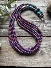 Load image into Gallery viewer, Sterling Silver Multi Strand Stone Purple Pearls Bead Necklace. 26 inch
