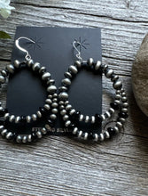 Load image into Gallery viewer, Southwestern Sterling Silver Black Onyx Pearls Double Loop Earrings 2.5 Inch