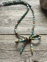 Load image into Gallery viewer, Bow Blue Green Turquoise Sterling Silver Pearls Bead Necklace. 18 Inch. Gift