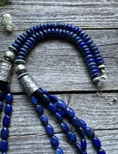 Load image into Gallery viewer, Sterling Silver Multi Strand Lapis W Pearls Bead Necklace. 28 inch
