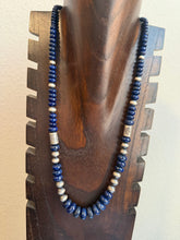 Load image into Gallery viewer, Navajo sterling silver lapis bead necklace 26 inch