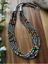 Load image into Gallery viewer, Sterling Silver Multi Strand Multi Stone Pearls Bead Necklace. 28 inch