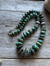 Load image into Gallery viewer, Sterling Silver Blue Green Graduated Turquoise Nuggets Bead Necklace 18 inch