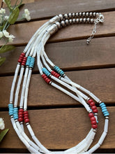 Load image into Gallery viewer, Sterling Silver Multi Strand MOP Mother Of Pearl Turquoise Coral Bead Necklace 24 inch