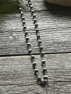 Sterling Silver 6mm Pearls Rosary Bead Necklace. 18 Inch.