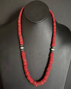 Southwestern Sterling Silver Graduated Bamboo Red Coral Bead Necklace 28 inch