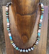 Load image into Gallery viewer, Southwestern Sterling Silver Pink Conch Turquoise Bead Necklace. 18 Inch Gift