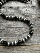 Load image into Gallery viewer, Southwestern Sterling Silver Black Onyx 10mm Pearls Bead Necklace. 26 Inch. Gift