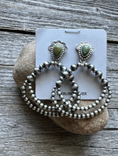 Load image into Gallery viewer, Navajo 925 Sterling Silver Turquoise Pearl Double Loop Earrings. 2.5 Inch AP