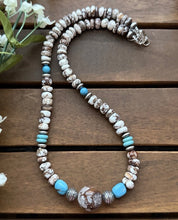 Load image into Gallery viewer, Sterling Silver Brown Wild Horse Turquoise Bead Necklace. 18 Inch. Gift
