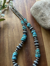 Load image into Gallery viewer, Sterling Silver Blue Turquoise W Flat Saucer Pearls Bead Necklace. 18 inch