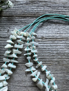 Vintage Native American Sterling Silver White Shell Turquoise Bead Necklace 26”