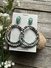 Load image into Gallery viewer, Navajo 925 Sterling Silver Turquoise Pearl Double Loop Earrings. 2.75 Inch AP