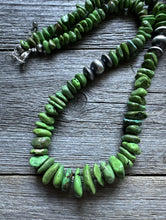 Load image into Gallery viewer, Sterling Silver Green Turquoise Nuggets Bead Necklace. 20 inch