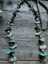 Load image into Gallery viewer, Vintage Native American Sterling Silver Fetish Turquoise Heishi Bead Necklace 30