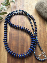 Load image into Gallery viewer, Long Sterling Silver Graduated Blue Lapis Turquoise Bead Necklace. 36 inch