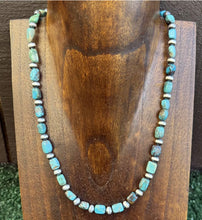 Load image into Gallery viewer, Sterling Silver Blue Green Turquoise Nuggets W Pearls Bead Necklace. 18 inch