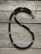 Load image into Gallery viewer, Sterling Silver Black Onyx Green Turquoise Bead Necklace. 18 Inch Gift