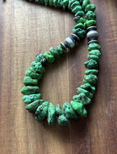 Load image into Gallery viewer, Sterling Silver Green Turquoise Nuggets W Pearls Bead Necklace. 18 Inch