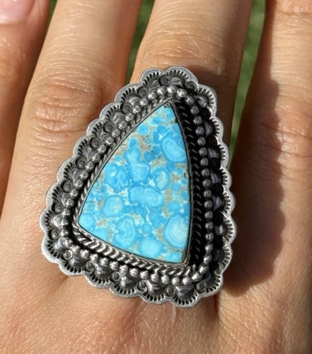 Native American Sterling Silver Kingman Turquoise Adjustable Ring Mary