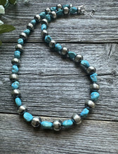 Load image into Gallery viewer, Sleeping Beauty Turquoise Sterling Silver Nuggets Pearls Bead Necklace. 18 inch