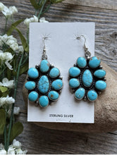 Load image into Gallery viewer, Navajo Sterling Silver Blue Turquoise Cluster Earrings RB