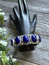Load image into Gallery viewer, Native American Sterling Silver Lapis Cuff Bracelet. T Jon