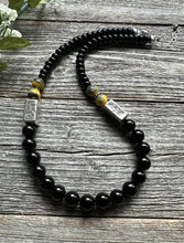 Load image into Gallery viewer, Sterling Silver Black Onyx Bumblebee Jasper Kokopelli Bead Necklace. 18 inch.